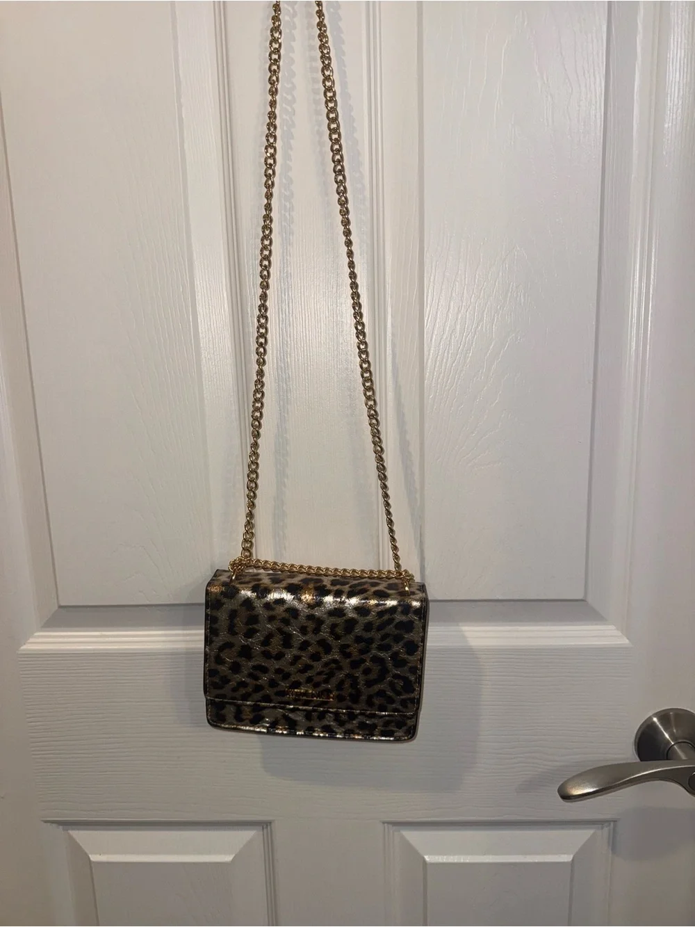Kittenish Leopard Print Crossbody with Gold Chain Strap